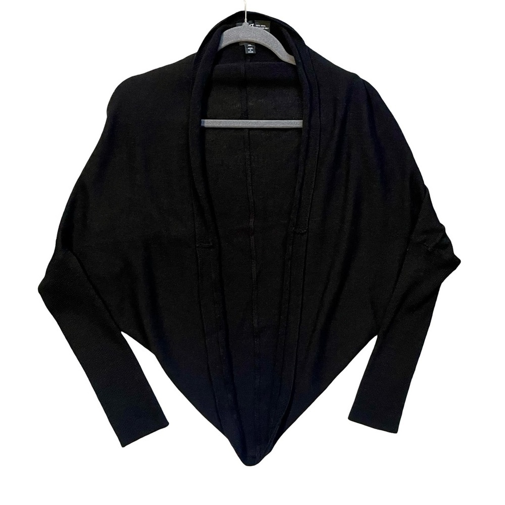 Worth Black 100% Wool Cocoon Cardigan Open Front Drape Sweater